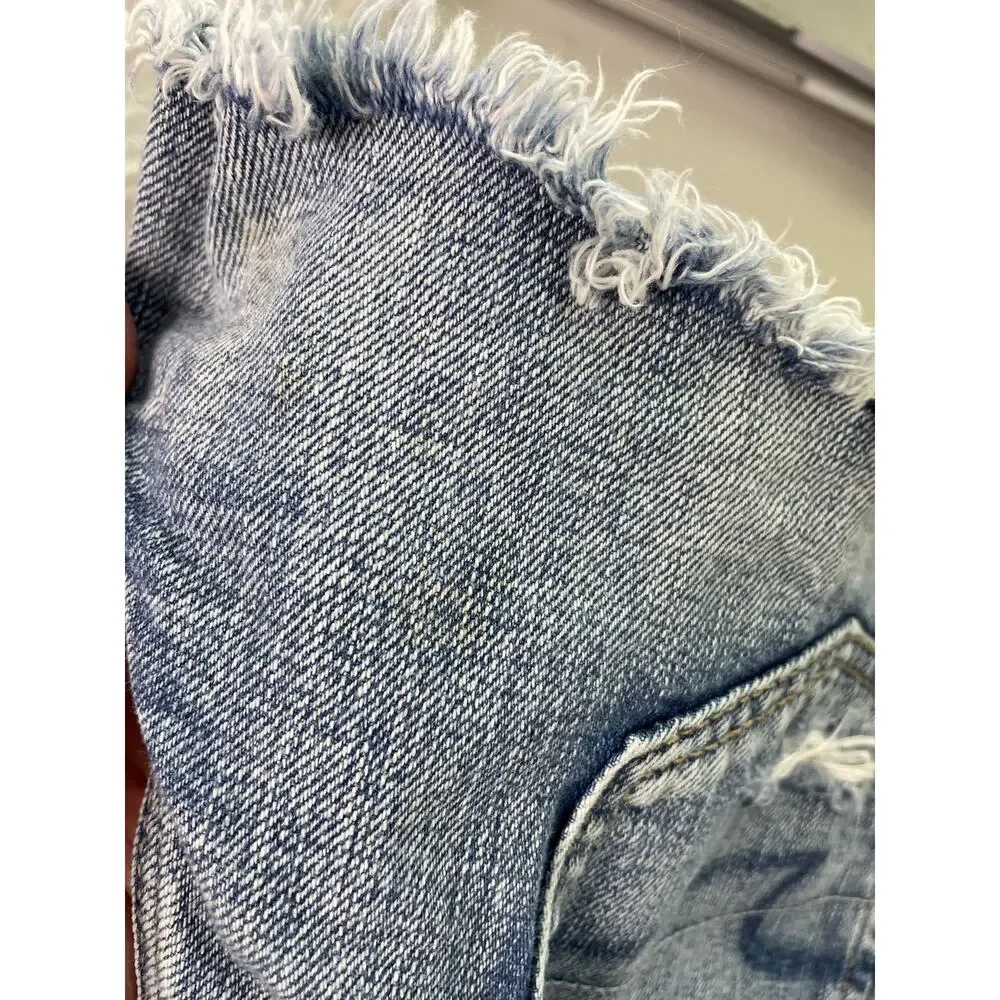 American Eagle Blue Denim Vintage Hi-rise Festival  Button Fly Shorts 6